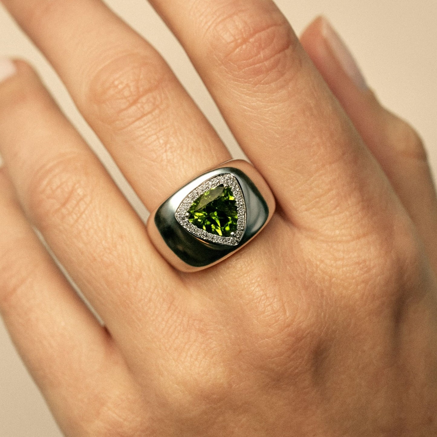 14K 2.61ct Trilliant Green Paraiba 0.38cttw VS White Diamonds Ring