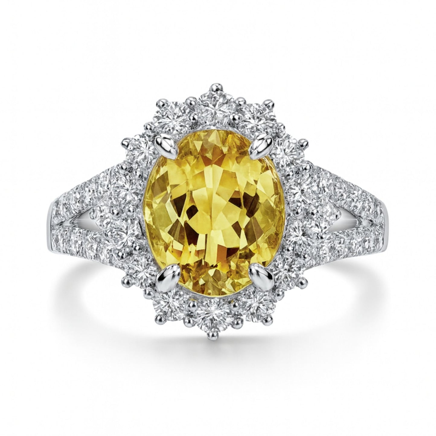 14K 2.82ct Oval Canary Yellow Tourmaline 1.41cttw VS White Diamonds Ring
