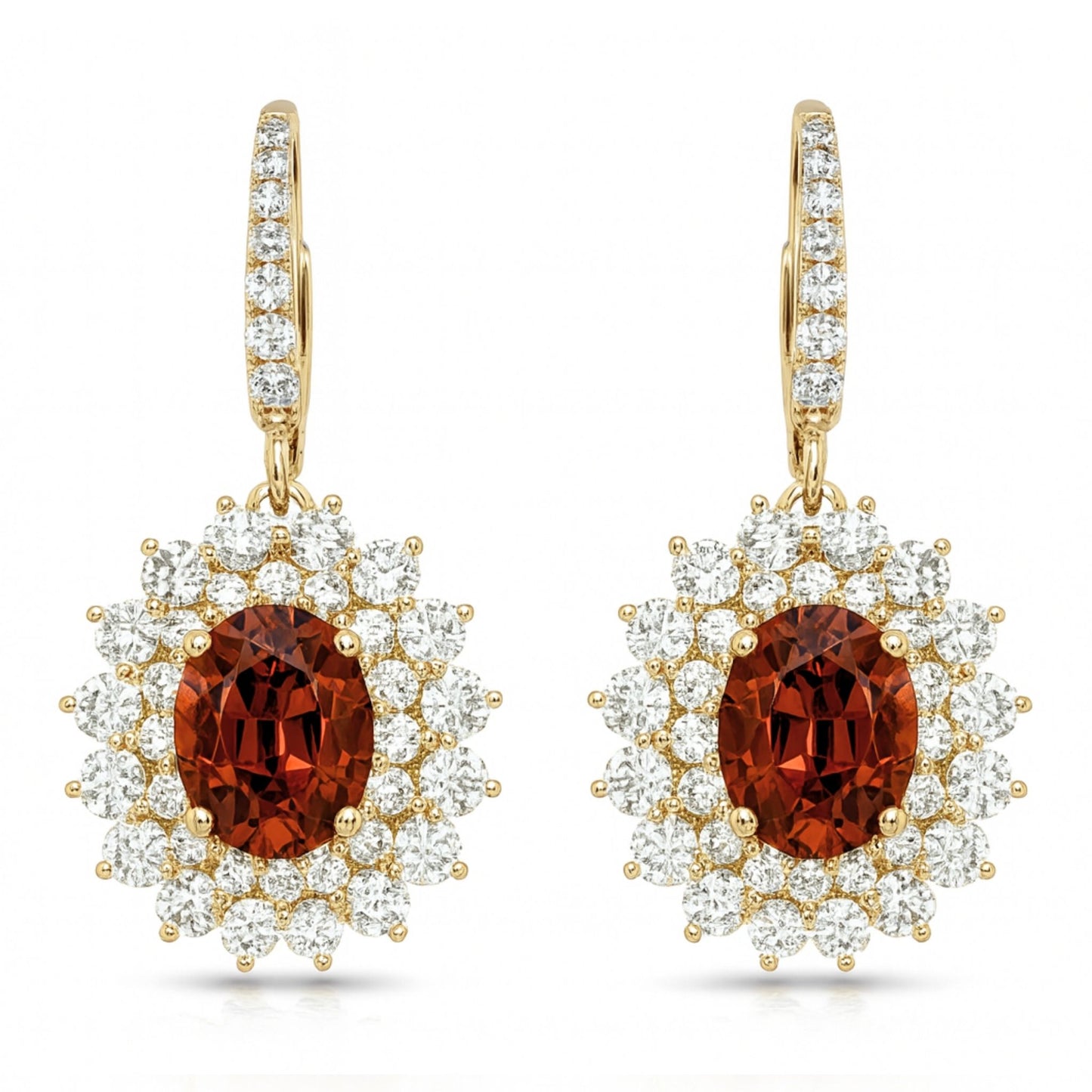 14K 2.87cttw Oval Malaya Garnet 1.97cttw VS White Diamonds Drop Earrings