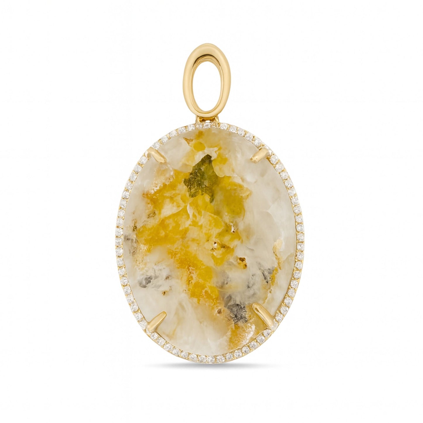 14K 22.87ct Oval Natural Gold Quartz 0.34cttw VS White Diamonds Pendant