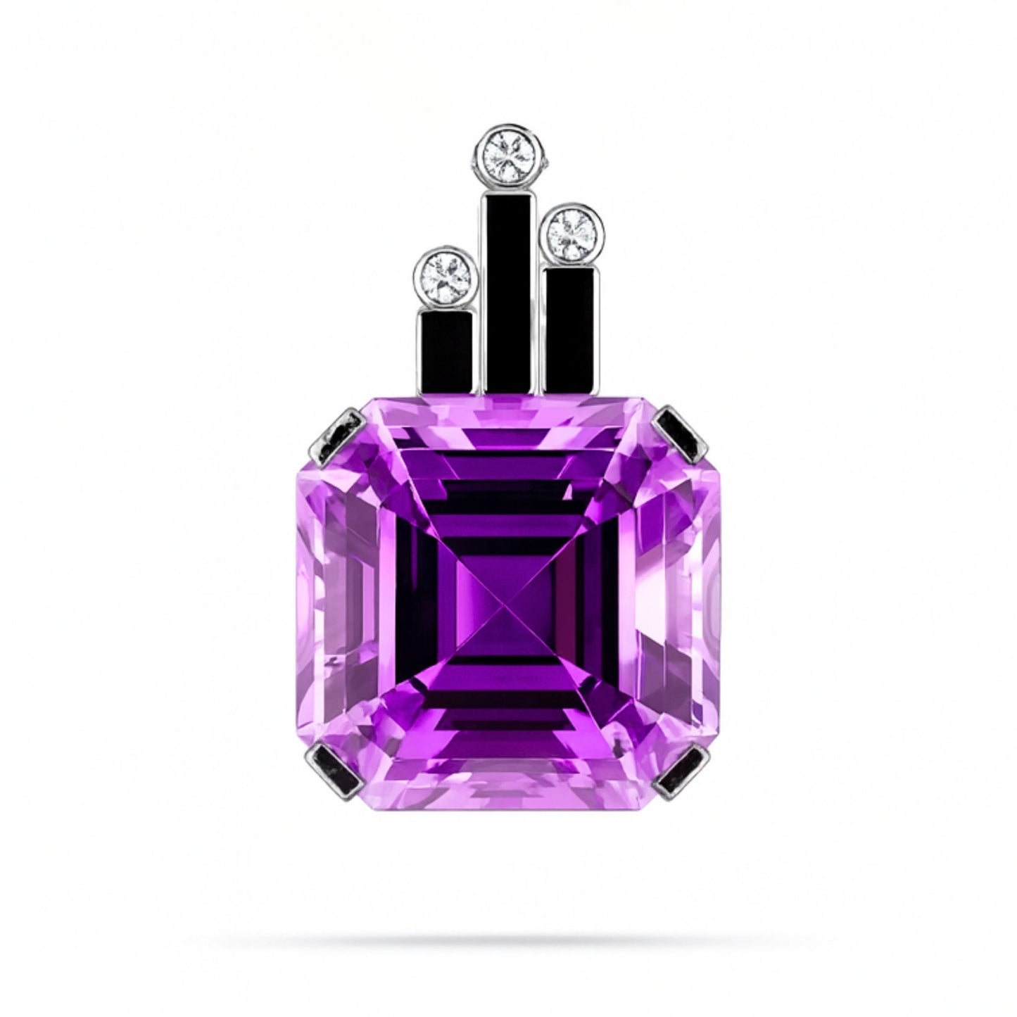 14K 24.95cttw Asscher Cut Kunzite 0.04cttw White Diamonds Pendant