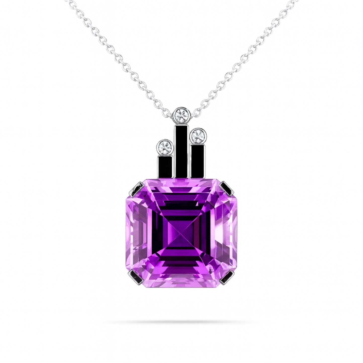 14K 24.95cttw Asscher Cut Kunzite 0.04cttw White Diamonds Pendant