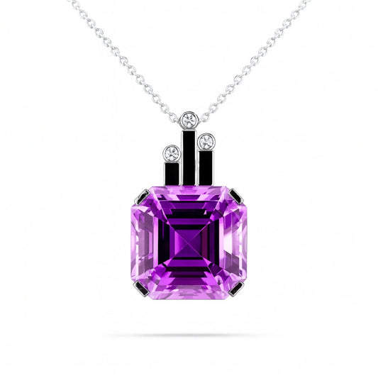 14K 24.95cttw Asscher Cut Kunzite 0.04cttw White Diamonds Pendant