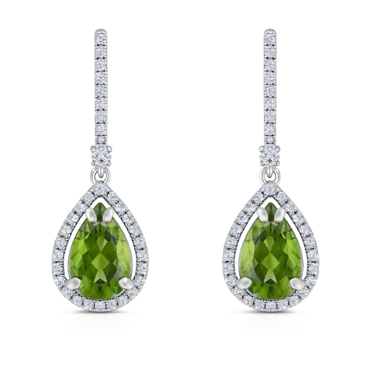 14K 3.09cttw Pear Shape Green Paraiba 0.45cttw VS White Diamonds Drop Earrings