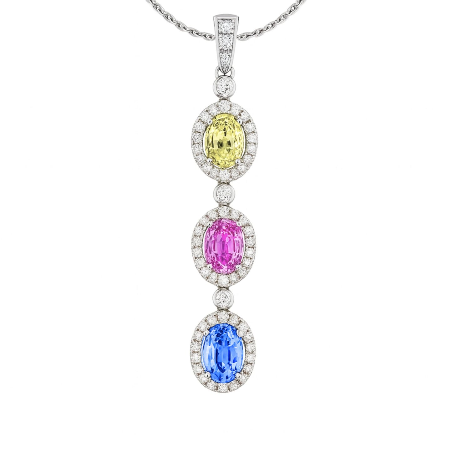 14K 3.20cttw Oval Unheated Sapphire 0.48cttw VS White Diamond Pendant