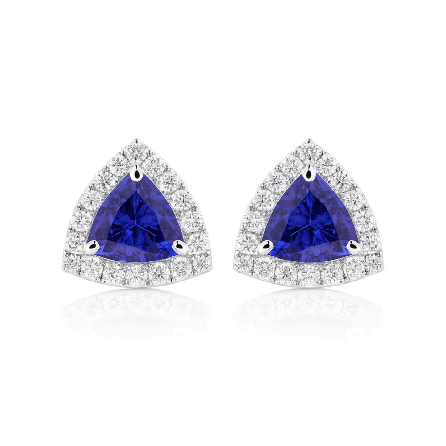 14K 3.20cttw Trilliant Blue Wing Tanzanite 1.21cttw VS White Diamonds Earrings