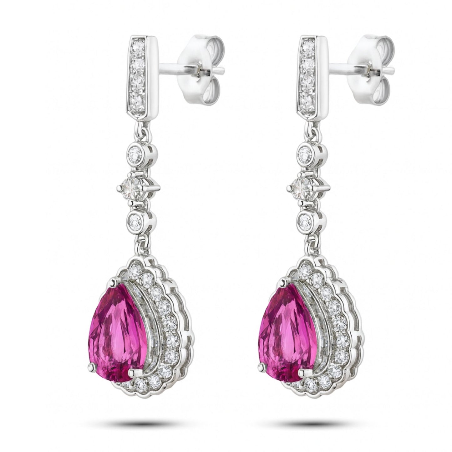 14K 3.51cttw Pear Shape Copper Bearing Tourmaline 0.89cttw White Diamonds Earrings