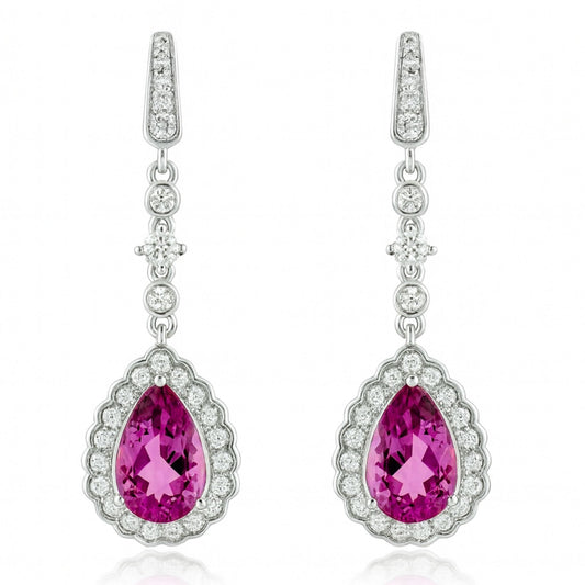14K 3.51cttw Pear Shape Copper Bearing Tourmaline 0.89cttw White Diamonds Earrings