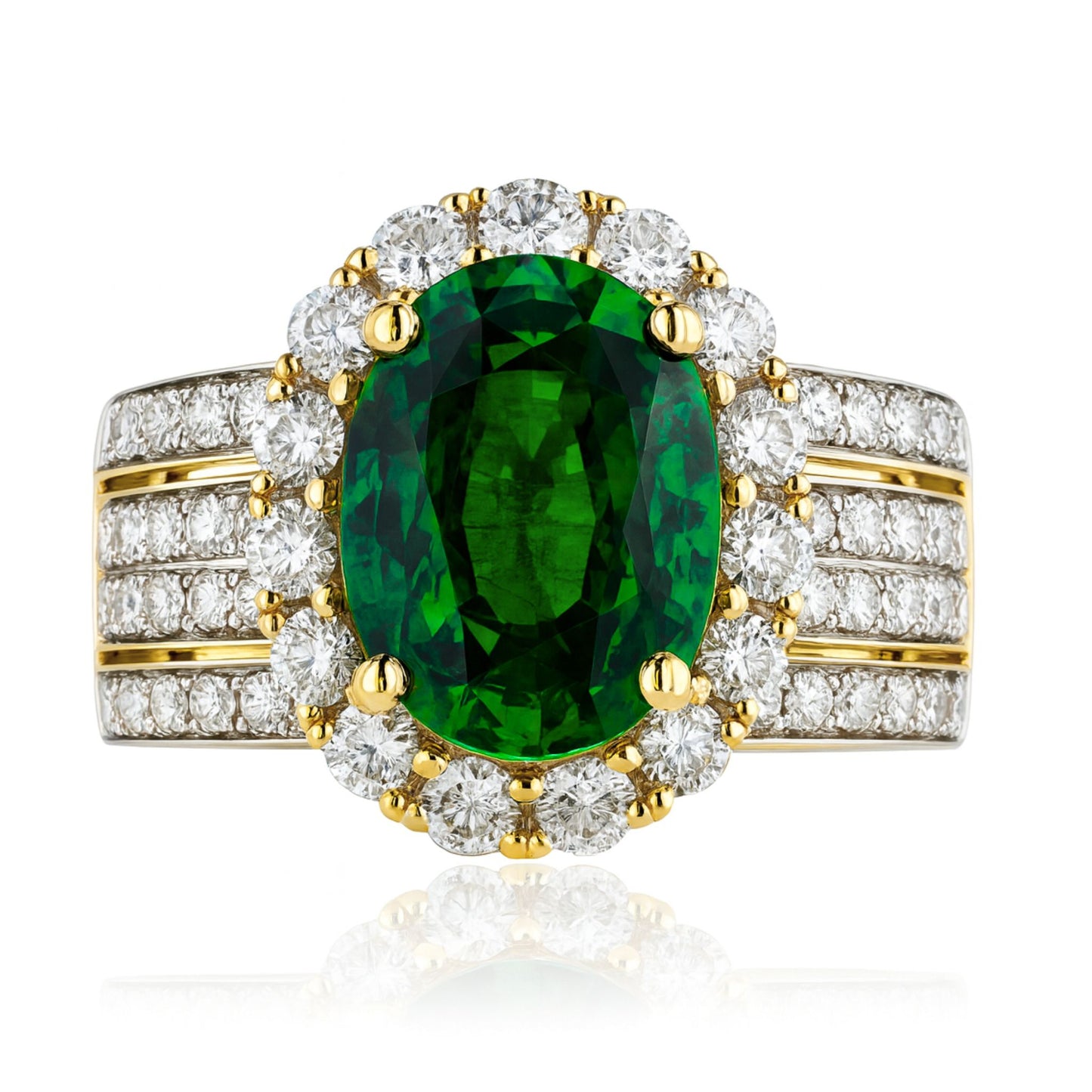 14K 3.54ct Oval Tsavorite 1.22cttw VS White Diamonds Ring