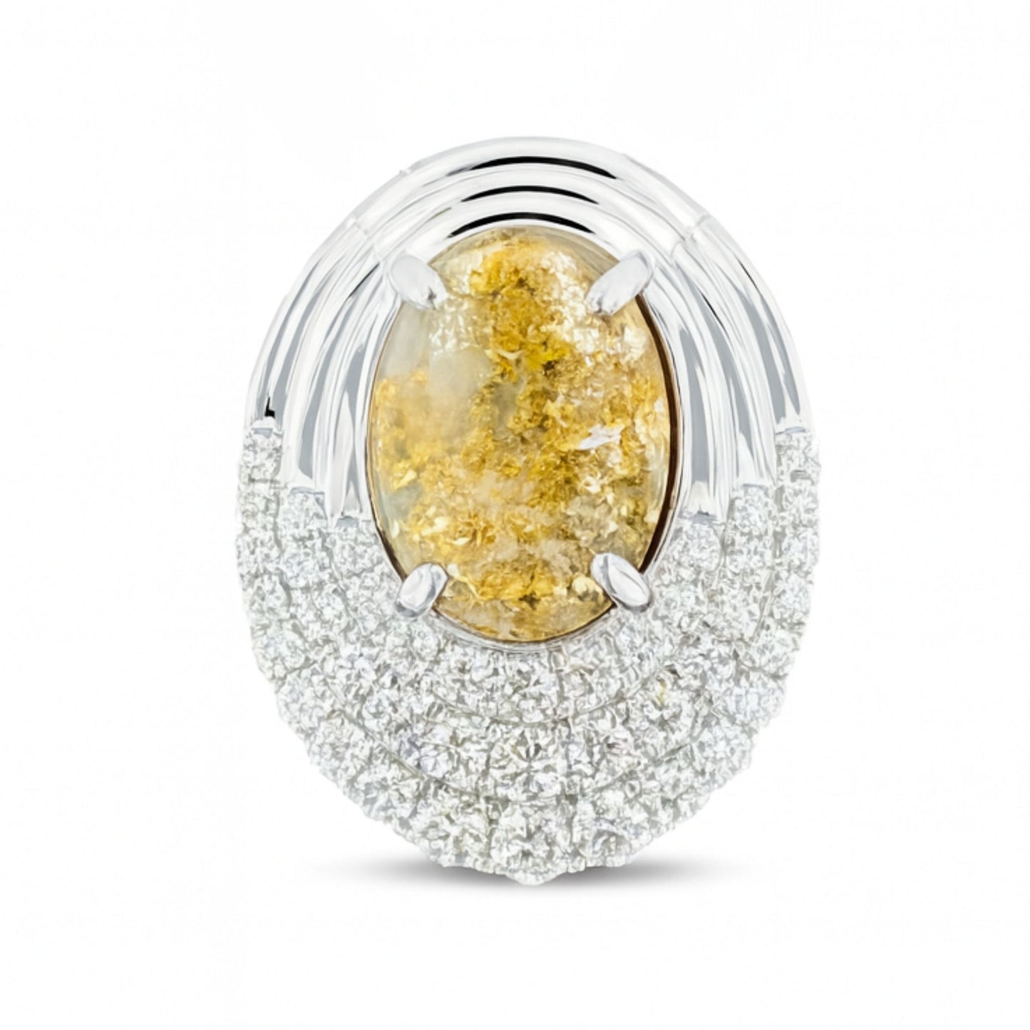 14K 3.65ct Oval Natural Gold Quartz 0.92cttw VS White Diamonds Pendant