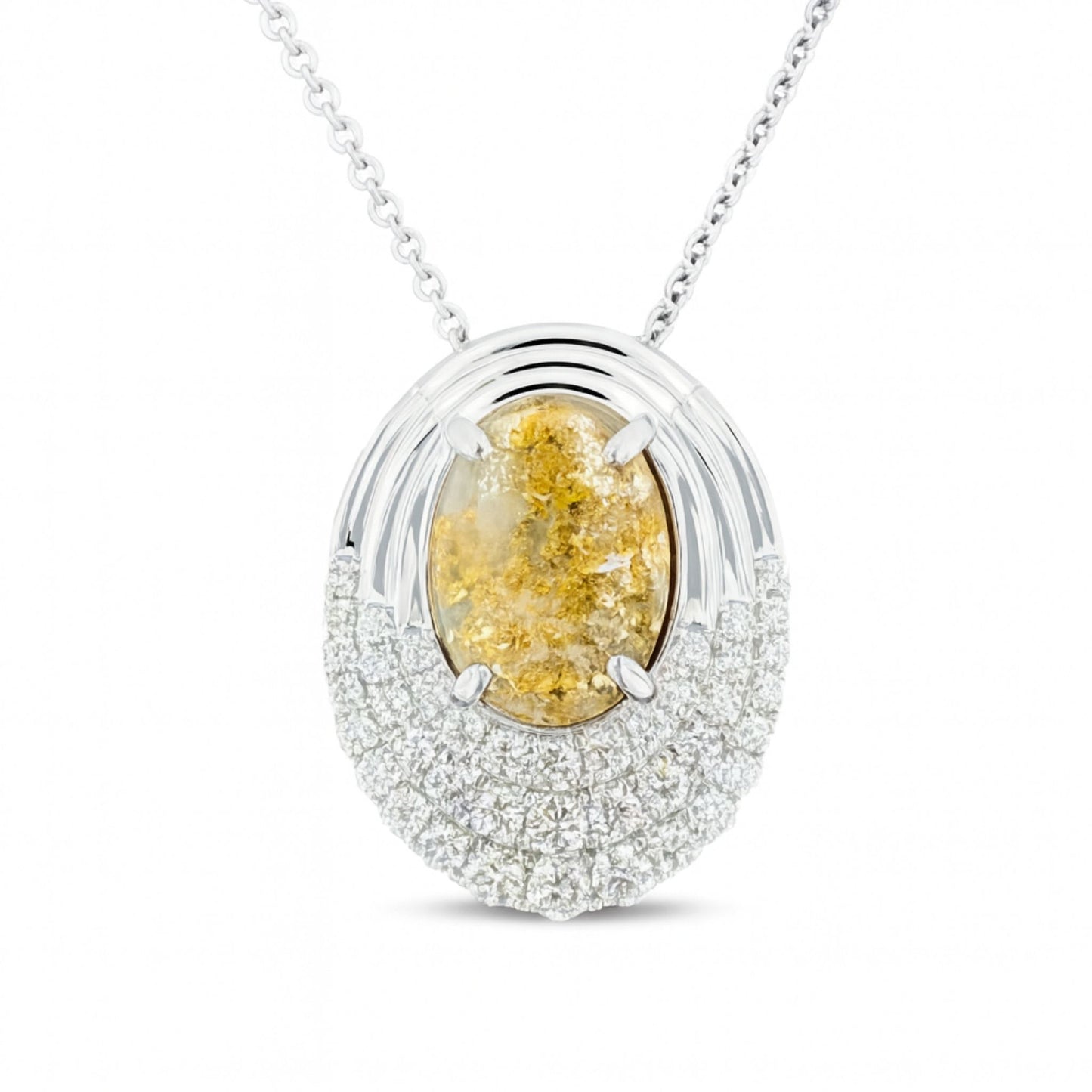 14K 3.65ct Oval Natural Gold Quartz 0.92cttw VS White Diamonds Pendant
