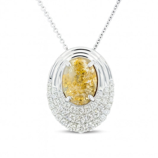 14K 3.65ct Oval Natural Gold Quartz 0.92cttw VS White Diamonds Pendant