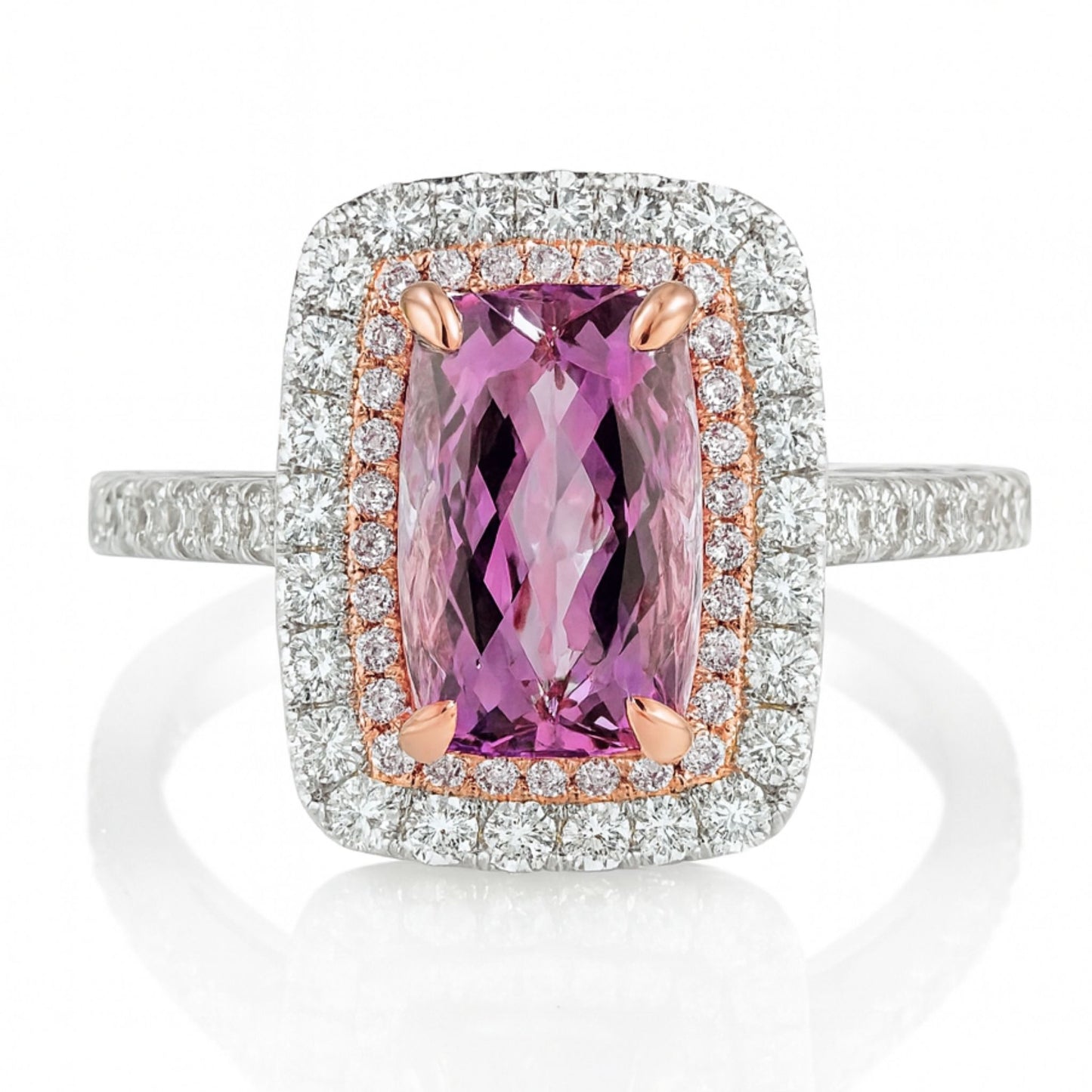 14K 3.68ct Cushion Pink Topaz 0.94cttw Pink & White Diamonds Ring
