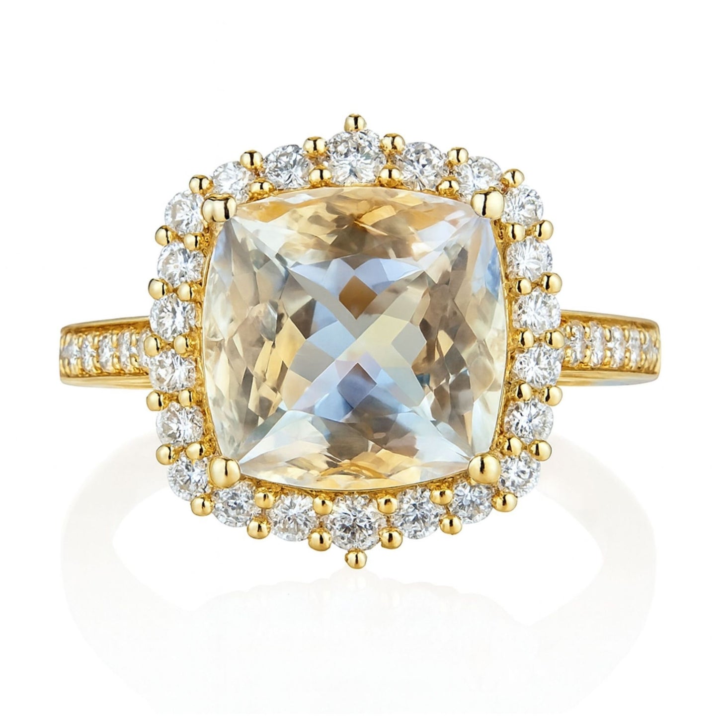14K 3.88ct Cushion Moonstone 0.54cttw White Diamonds Ring