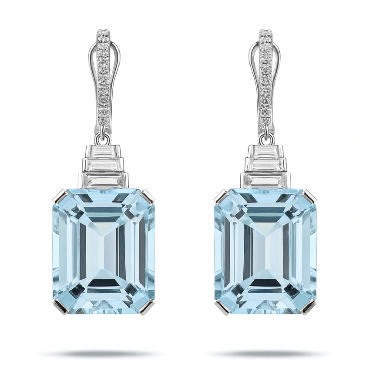 14K 36.62cttw Emerald Cut Santa Maria Aquamarine 1.01cttw VS White Diamonds Drop Earrings