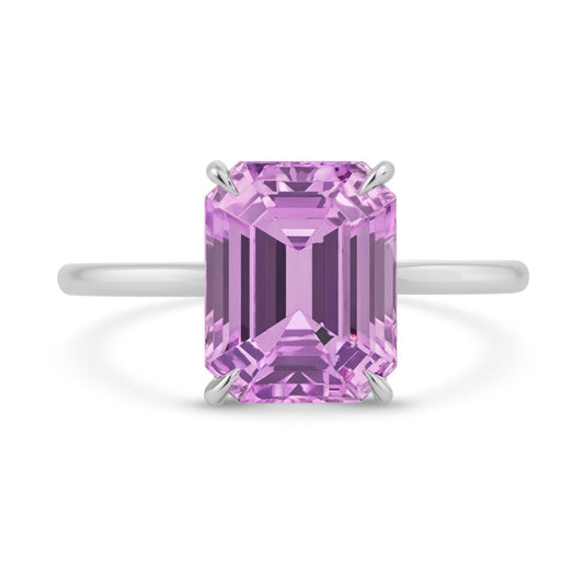 14K 4.04ct Emerald Cut Kunzite 0.15cttw VS White Diamonds Ring