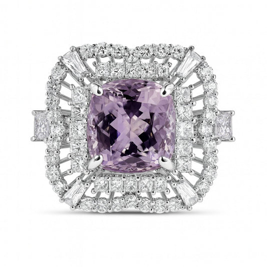 14K 4.10cttw Cushion Copper Bearing Tourmaline 1.80cttw VS White Diamonds Ring