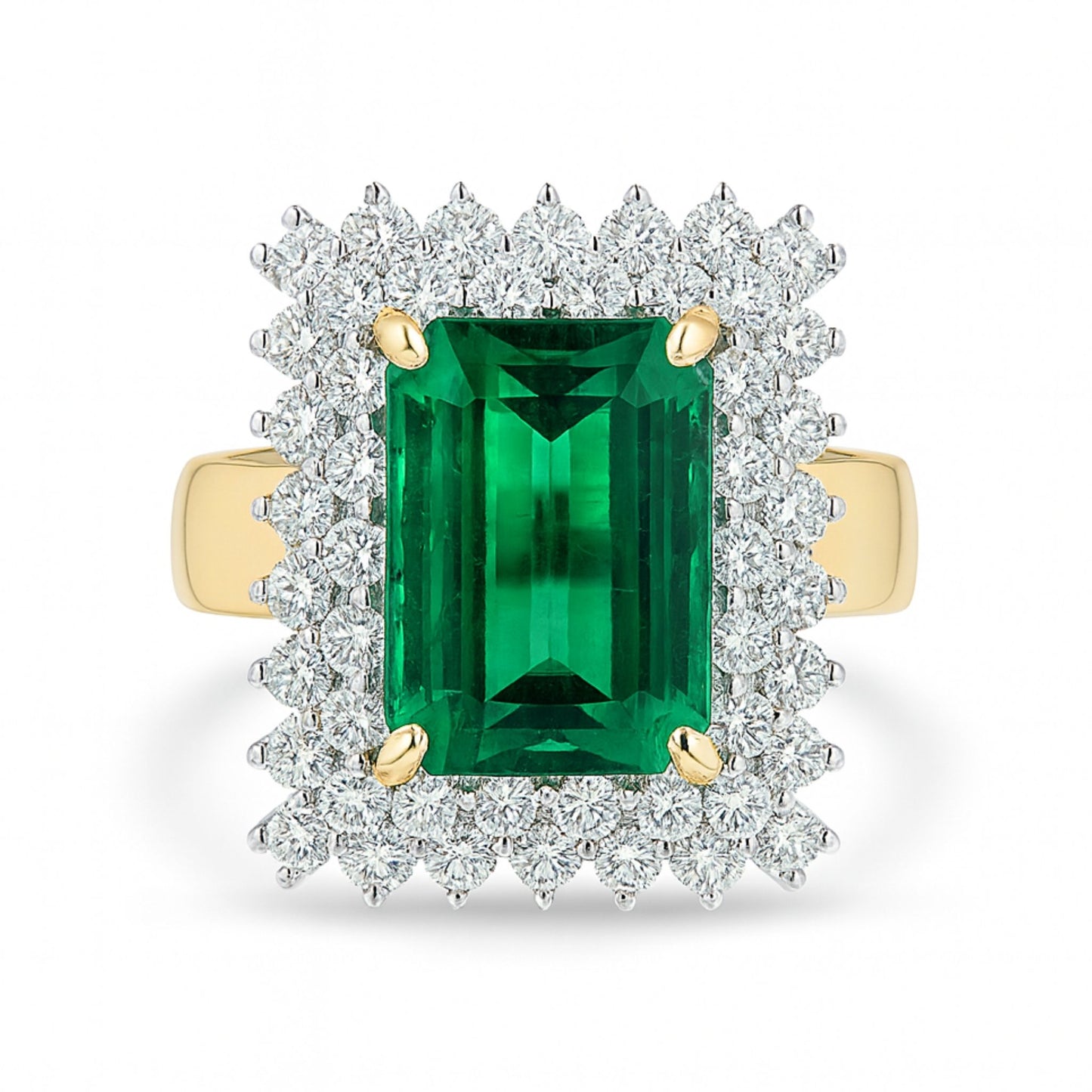 14K 4.30ct Emerald Cut Zambian Emerald 1.18cttw VS White Diamonds Ring