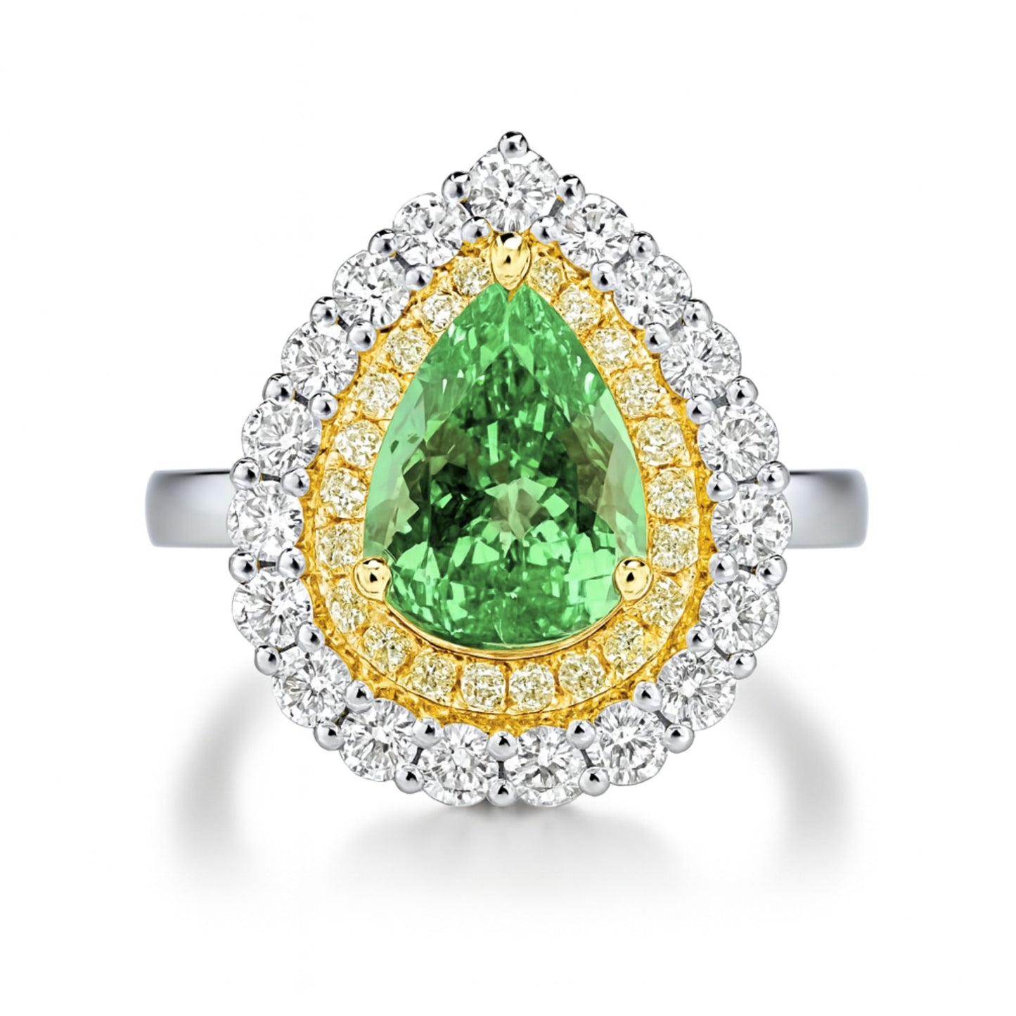 14K 4.33ct Pear Shape Merelani Mint Garnet 1.44cttw VS Yellow & White Diamonds Ring