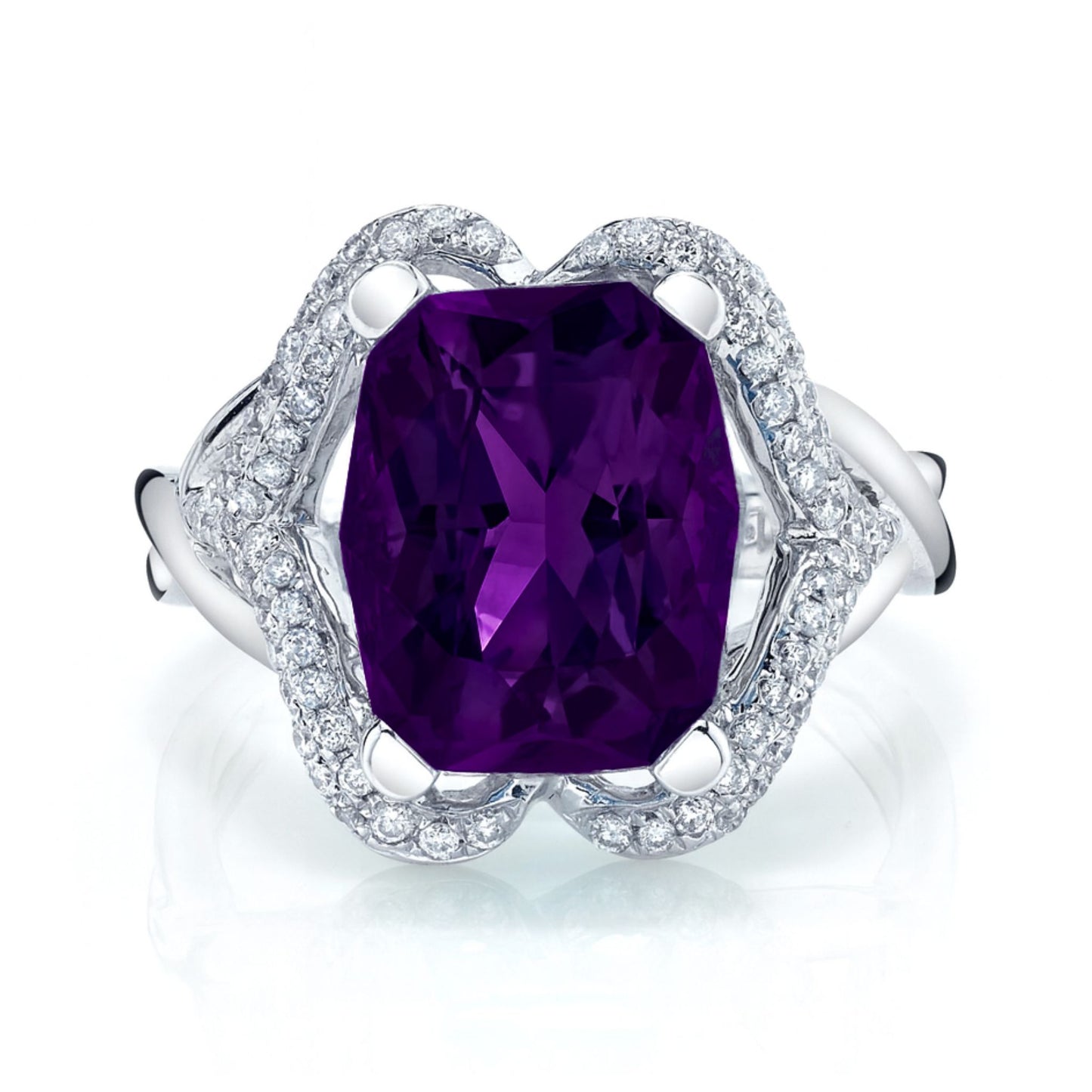 14K 4.36ct Fancy Cut Cushion Amethyst 0.38cttw VS White Diamonds Ring