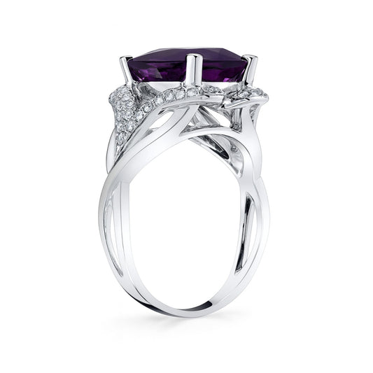 14K 4.36ct Fancy Cut Cushion Amethyst 0.38cttw VS White Diamonds Ring