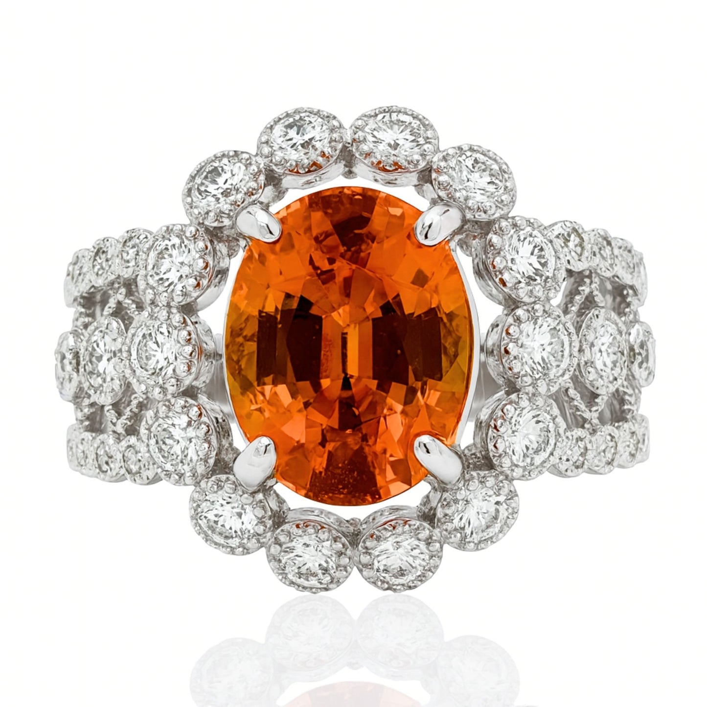 14K 4.47ct Oval Private Collection Mandarin Garnet 1.09cttw VS White Diamonds Ring