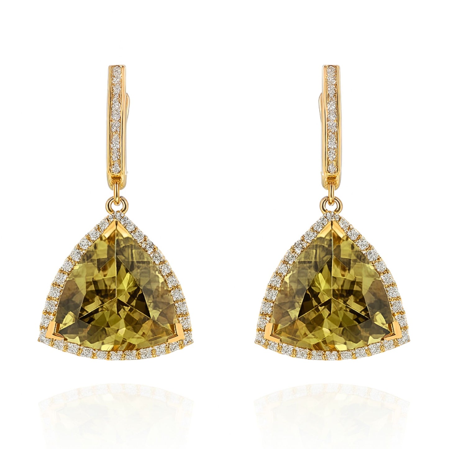 14K 41.64cttw Trilliant Color Change Diaspore 0.87cttw White Diamonds Drop Earrings
