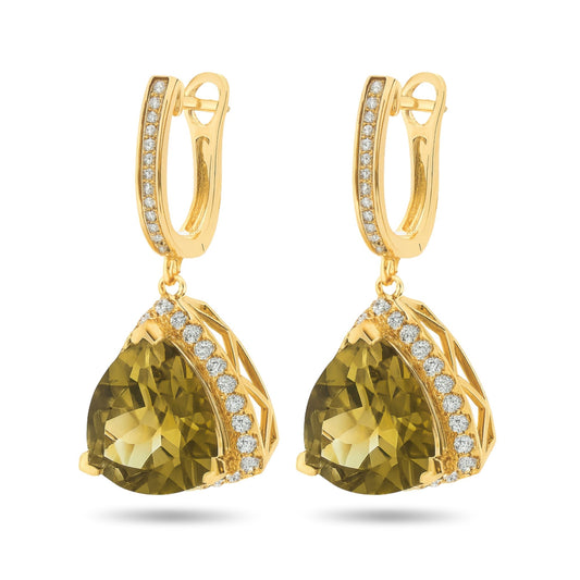 14K 41.64cttw Trilliant Color Change Diaspore 0.87cttw White Diamonds Drop Earrings