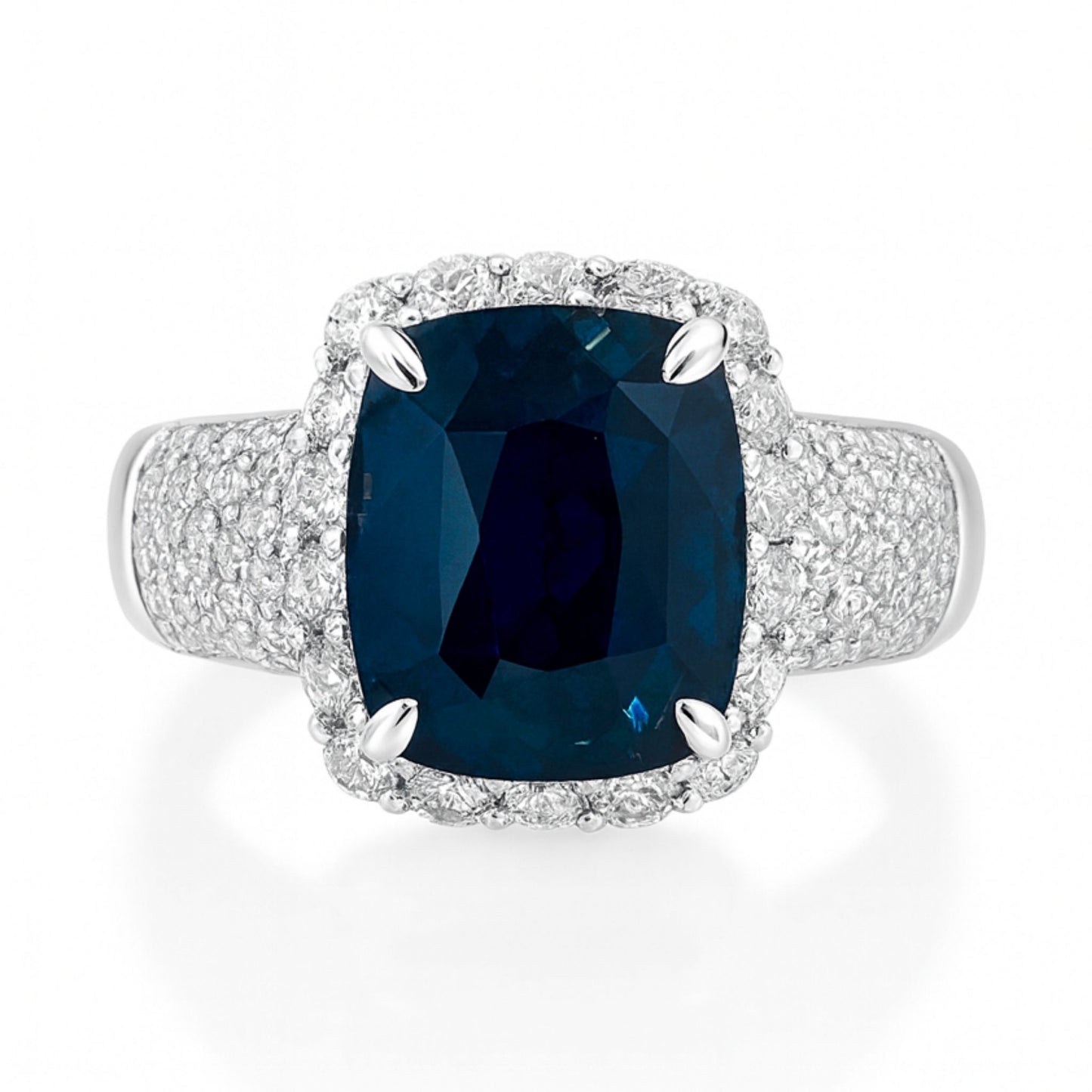 14K 5.49ct Cushion Unheated Teal Sapphire 0.82cttw VS White Diamonds Ring