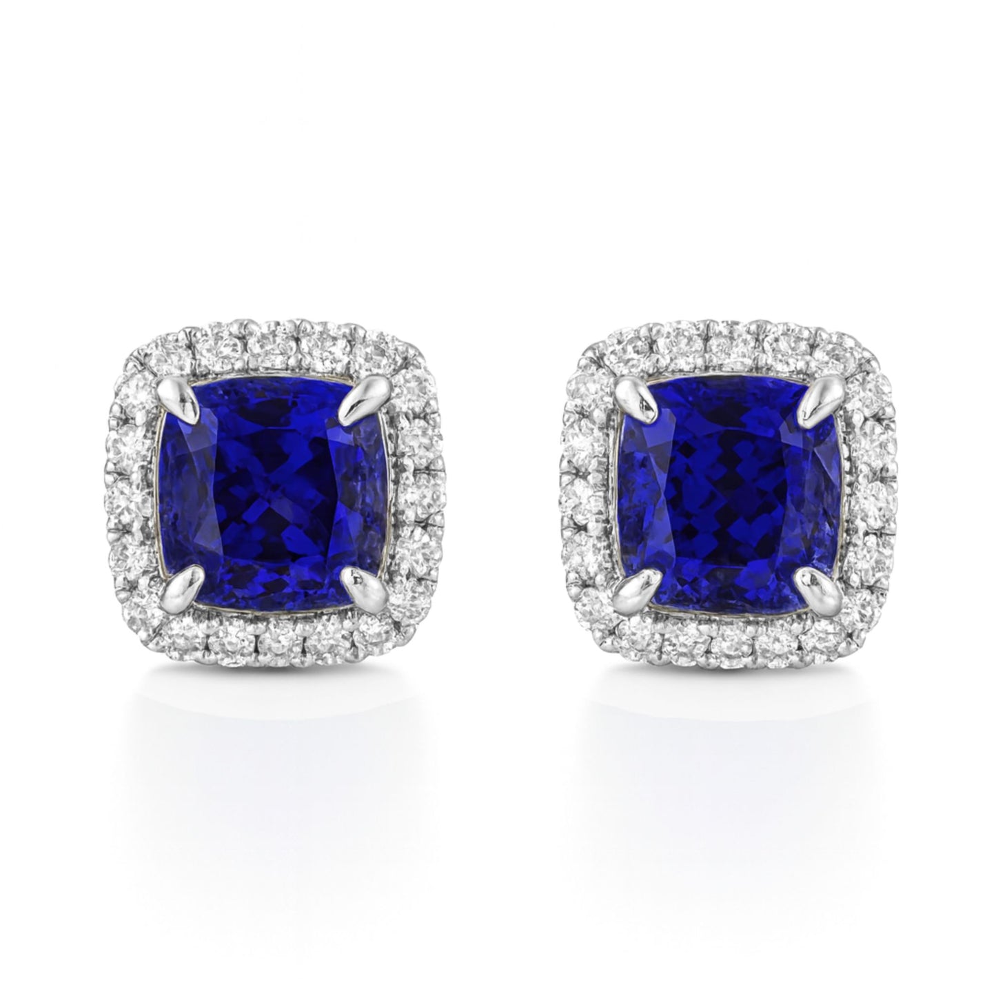 14K 5.61cttw Cushion Blue Wing Tanzanite 0.76cttw VS White Diamonds Stud Earrings