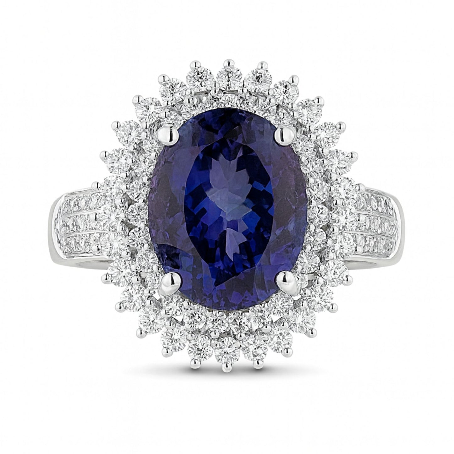 14K 6.31ct Oval Unheated Tanzanite 1.12cttw VS White Diamonds Ring