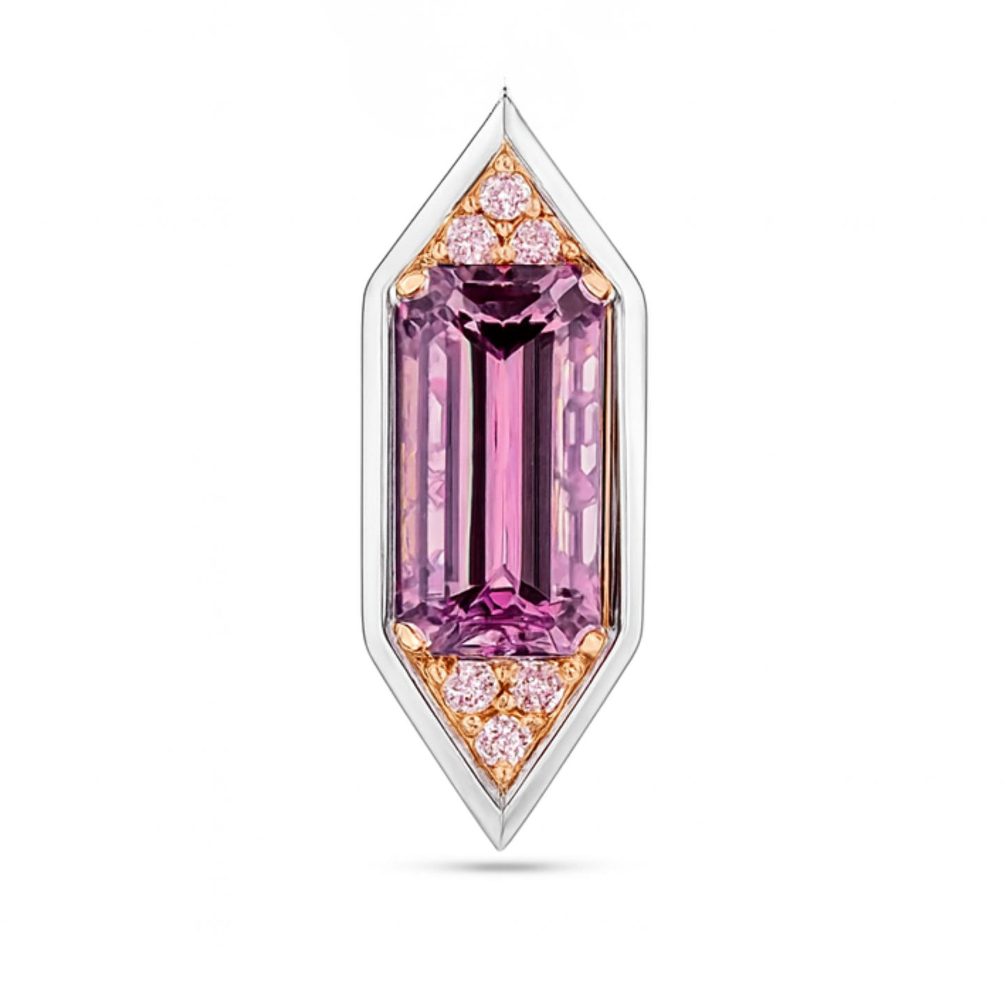 14K 6.47ct Emerald Cut Pink Diaspore 0.18cttw Pink Diamond Pendant