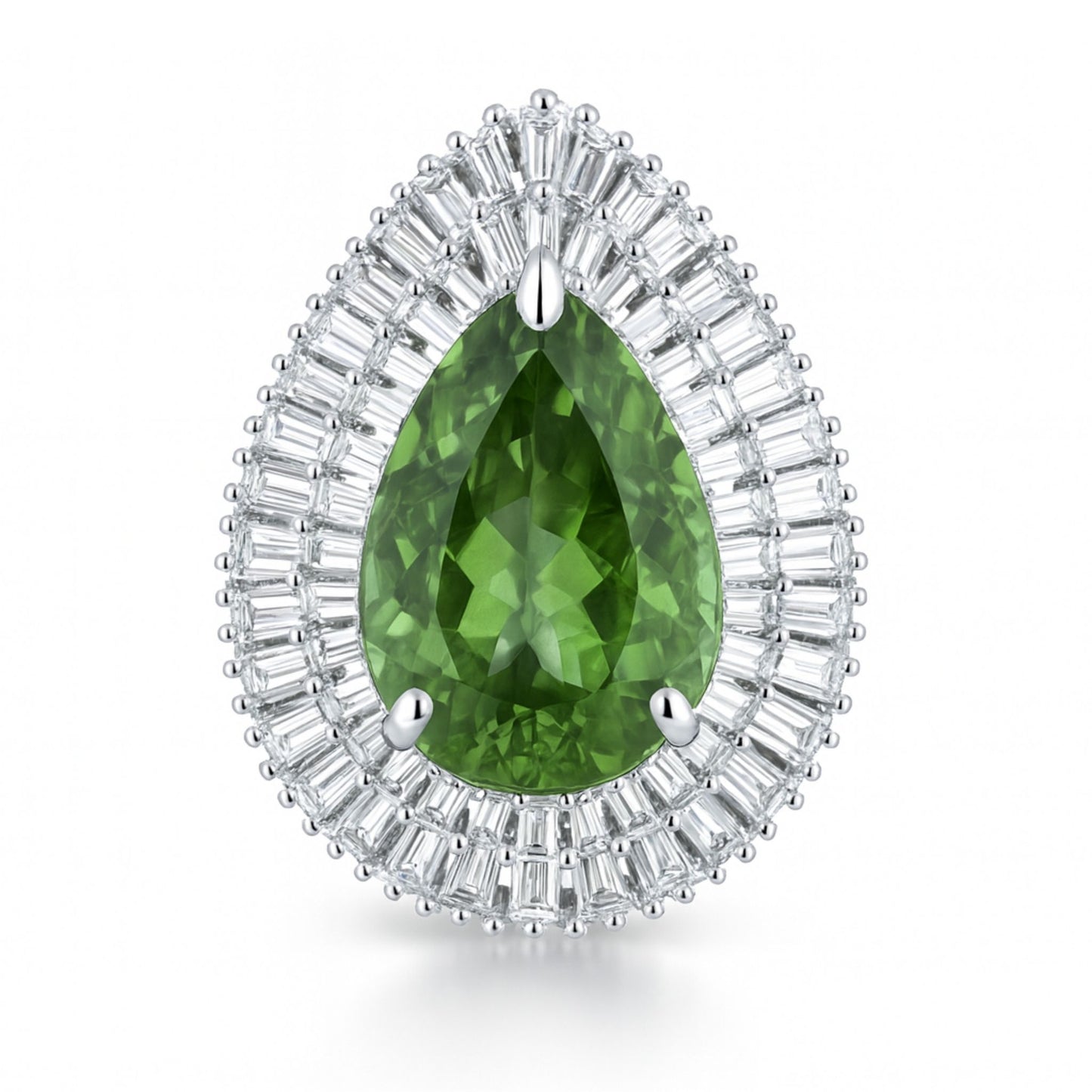 14K 6.48ct Pear Shape Green Paraiba 2.15cttw VS White Diamonds Ring