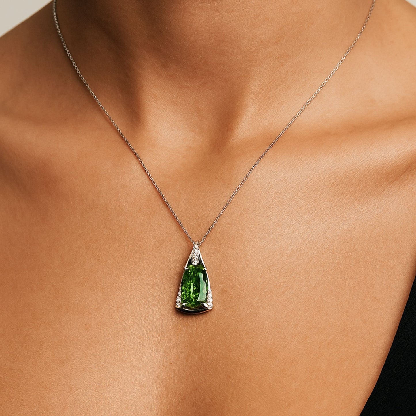 14K 6.82ct Cushion Green Paraiba 0.24cttw VS White Diamonds Pendant