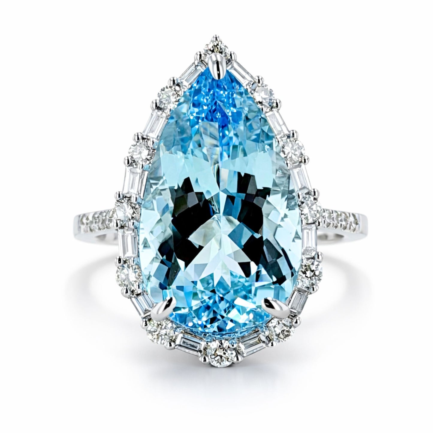 14K 7.00ct Pear Shape Santa Maria Aquamarine 0.64cttw White Diamonds Ring
