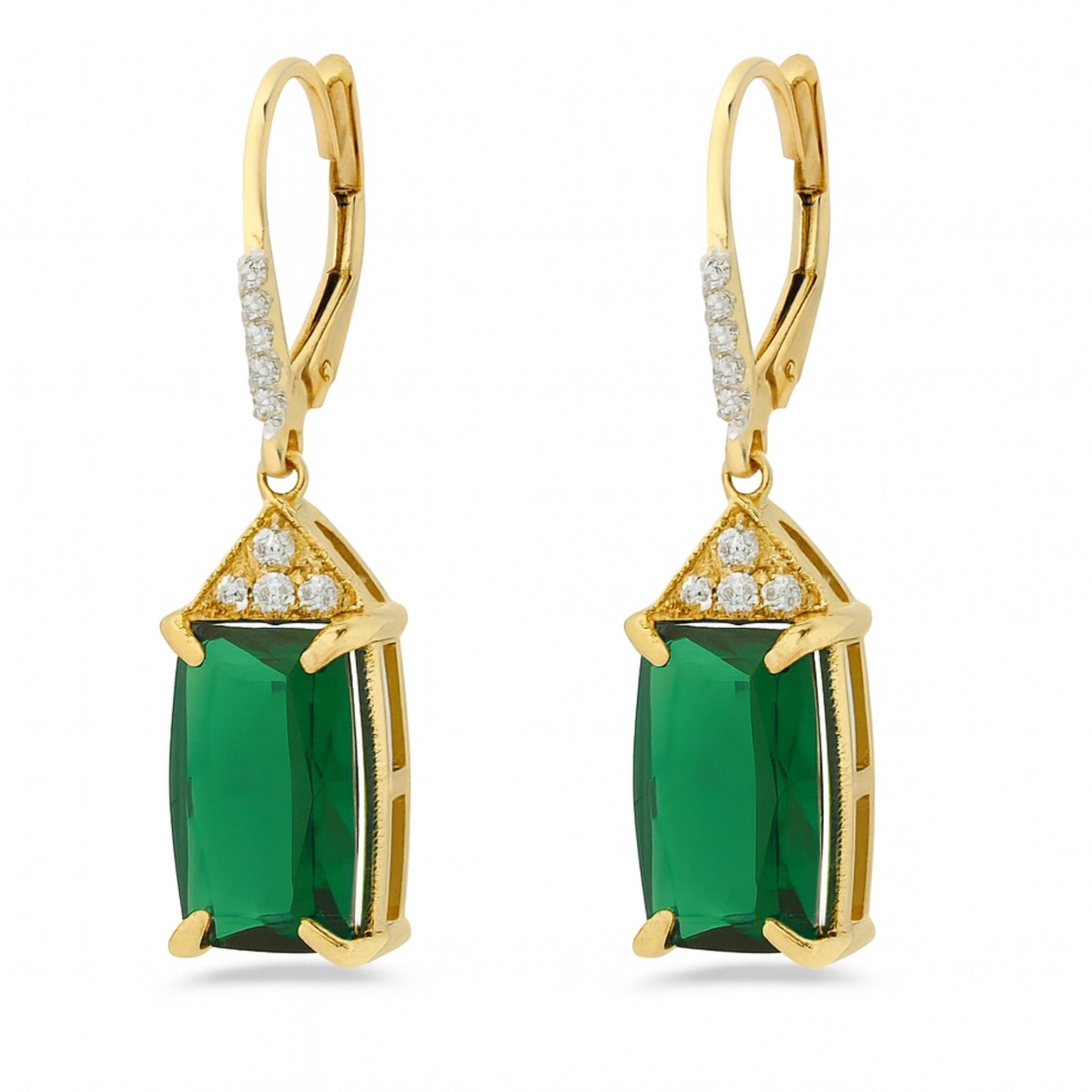 14K 7.83cttw Cushion Green Tourmaline 0.20cttw VS White Diamonds Drop Earrings