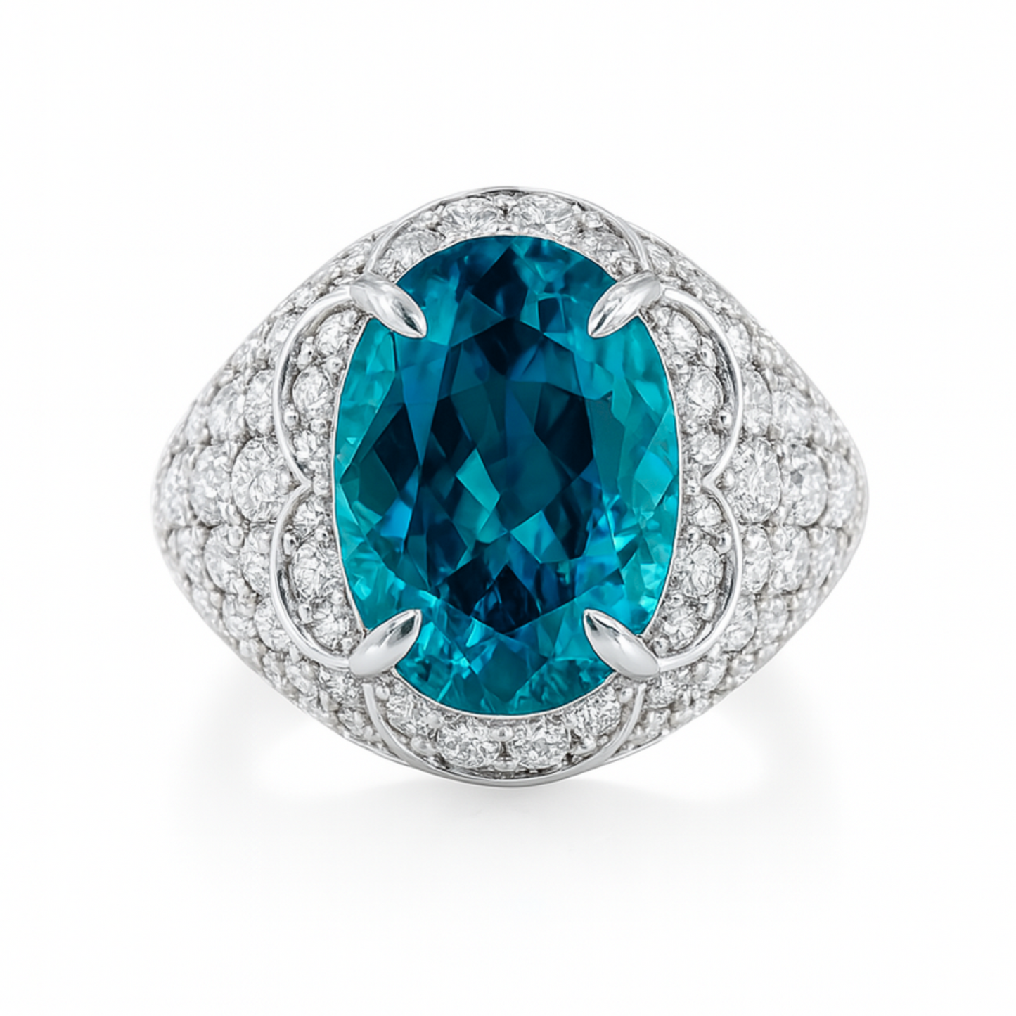 14K 8.39ct Oval Private Collection Blue Zircon 2.27cttw VS White Diamonds Ring