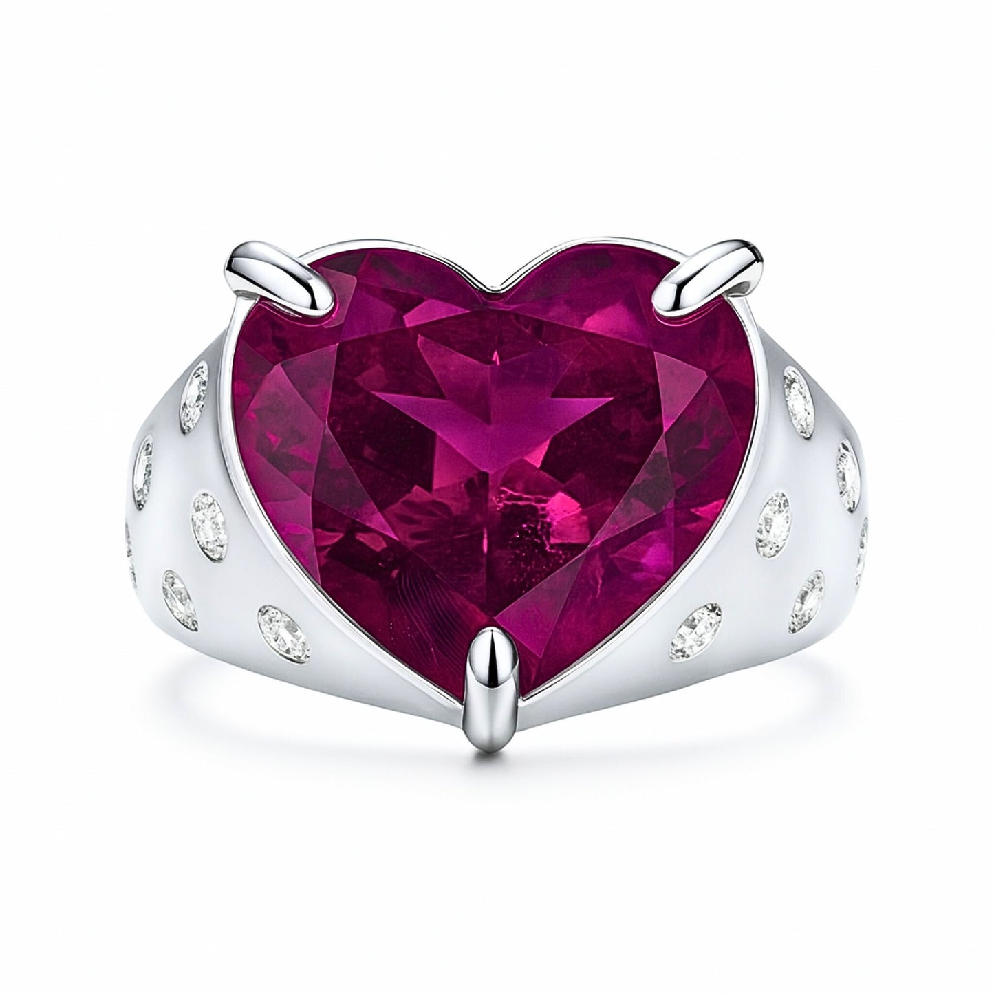 14K 9.37ct Heart Shape Copper Bearing Tourmaline 0.32cttw White Diamonds Ring