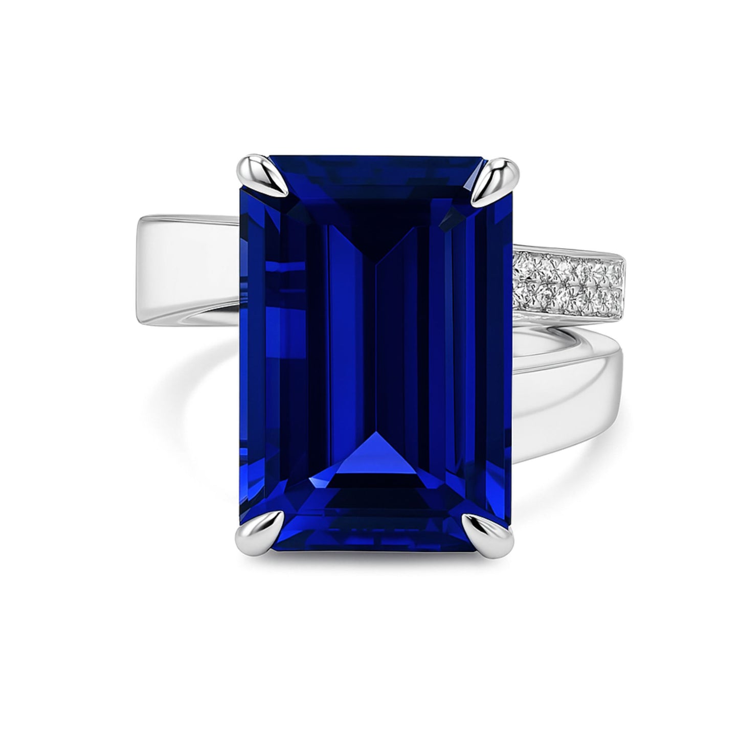 14K 8.10ct Emerald Cut Blue Wing Tanzanite 0.13cttw VS White Diamonds Ring
