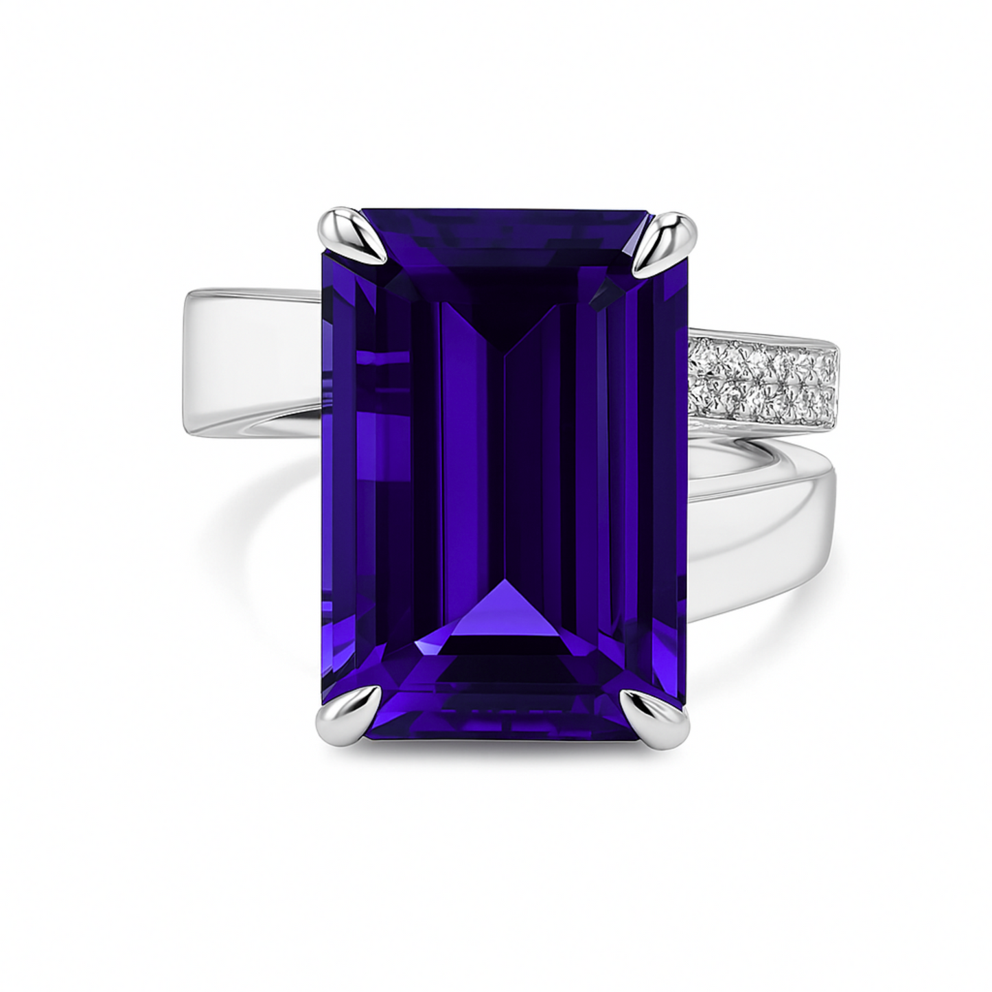 14K 8.10ct Emerald Cut Blue Wing Tanzanite 0.13cttw VS White Diamonds Ring