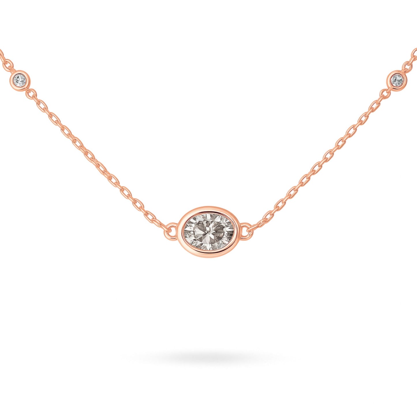 14K 0.40cttw Oval VS White Diamond Bezel Set Solitaire Necklace