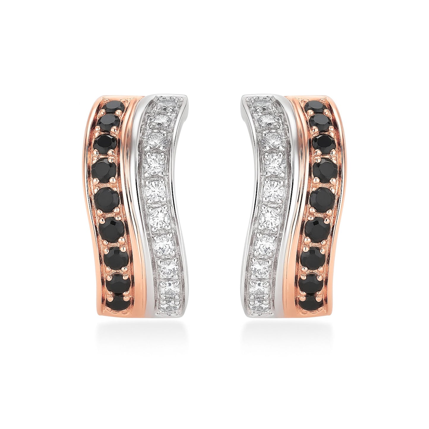 14K 0.50cttw Black and White Diamond Huggie Earrings