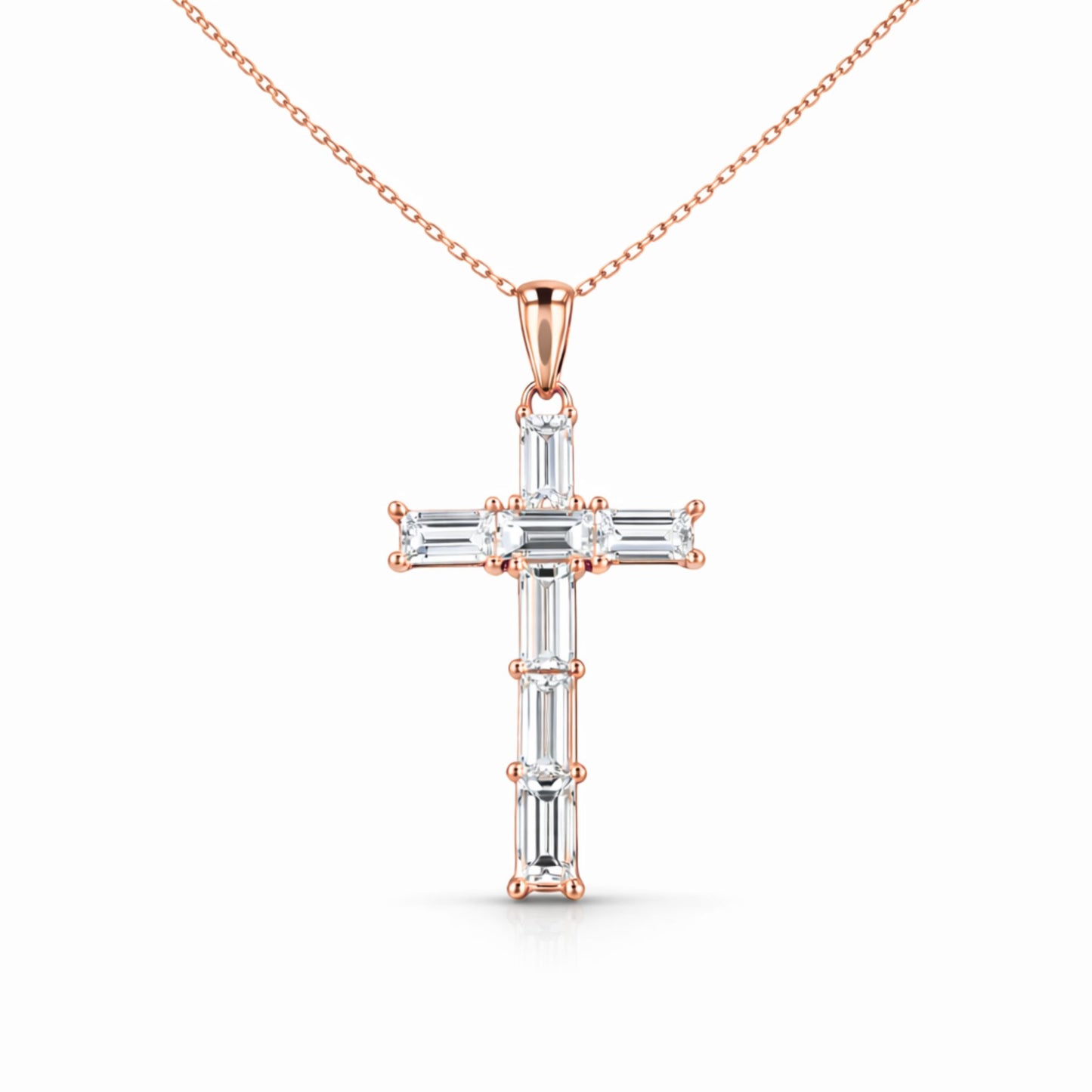 14K 1.10cttw Baguette VS White Diamond Cross Pendant