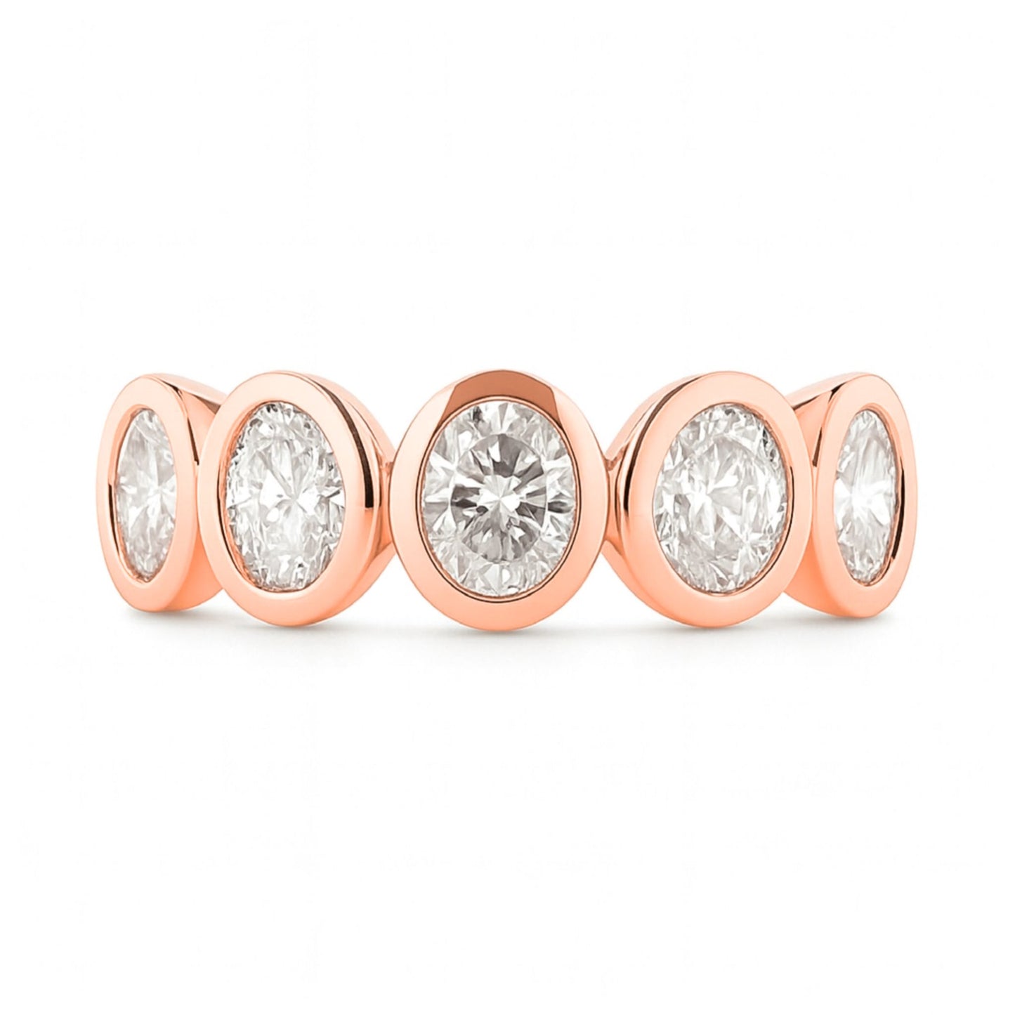 14K 1.20cttw Oval VS White Diamond Bezel Set 5 Stone Band Ring