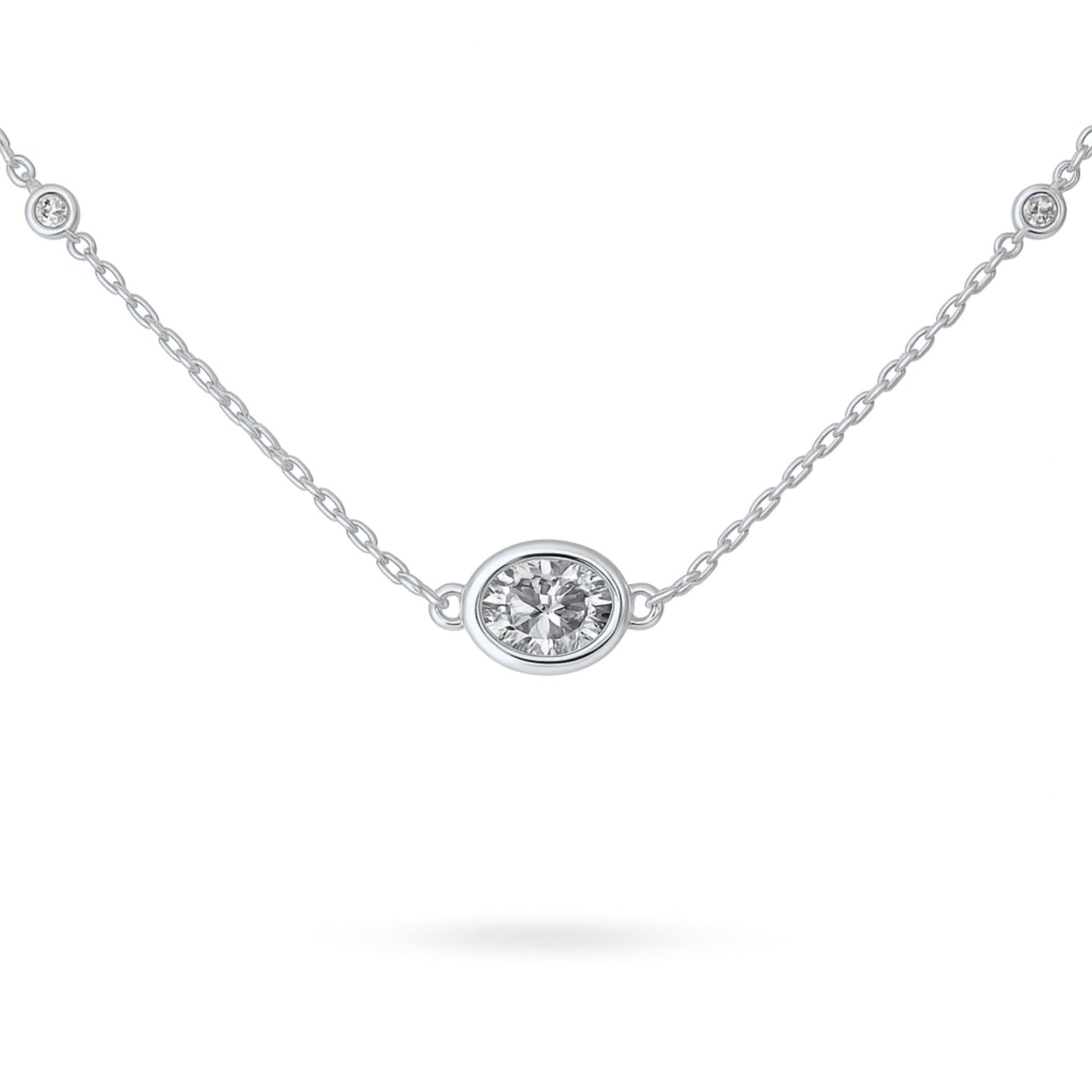 14K 0.40cttw Oval VS White Diamond Bezel Set Solitaire Necklace