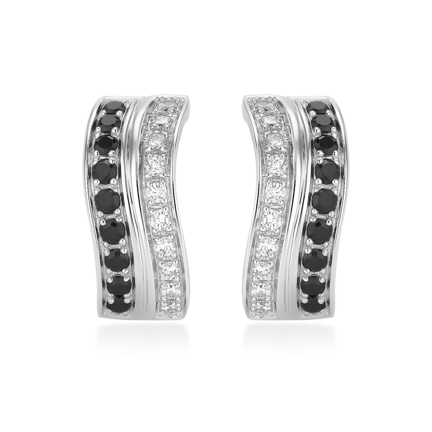 14K 0.50cttw Black and White Diamond Huggie Earrings
