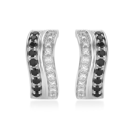 14K 0.50cttw Black and White Diamond Huggie Earrings