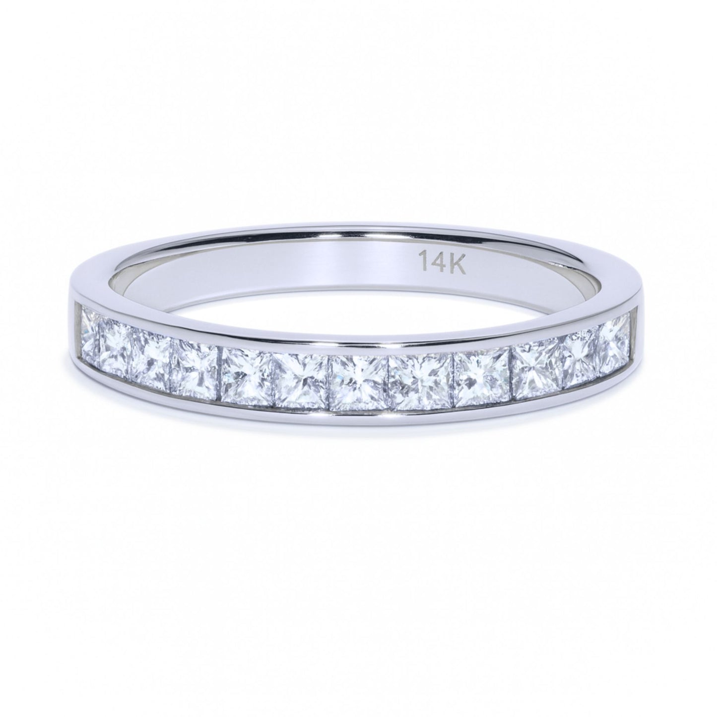 14K 0.91cttw Princess Cut VS White Diamond Band Ring