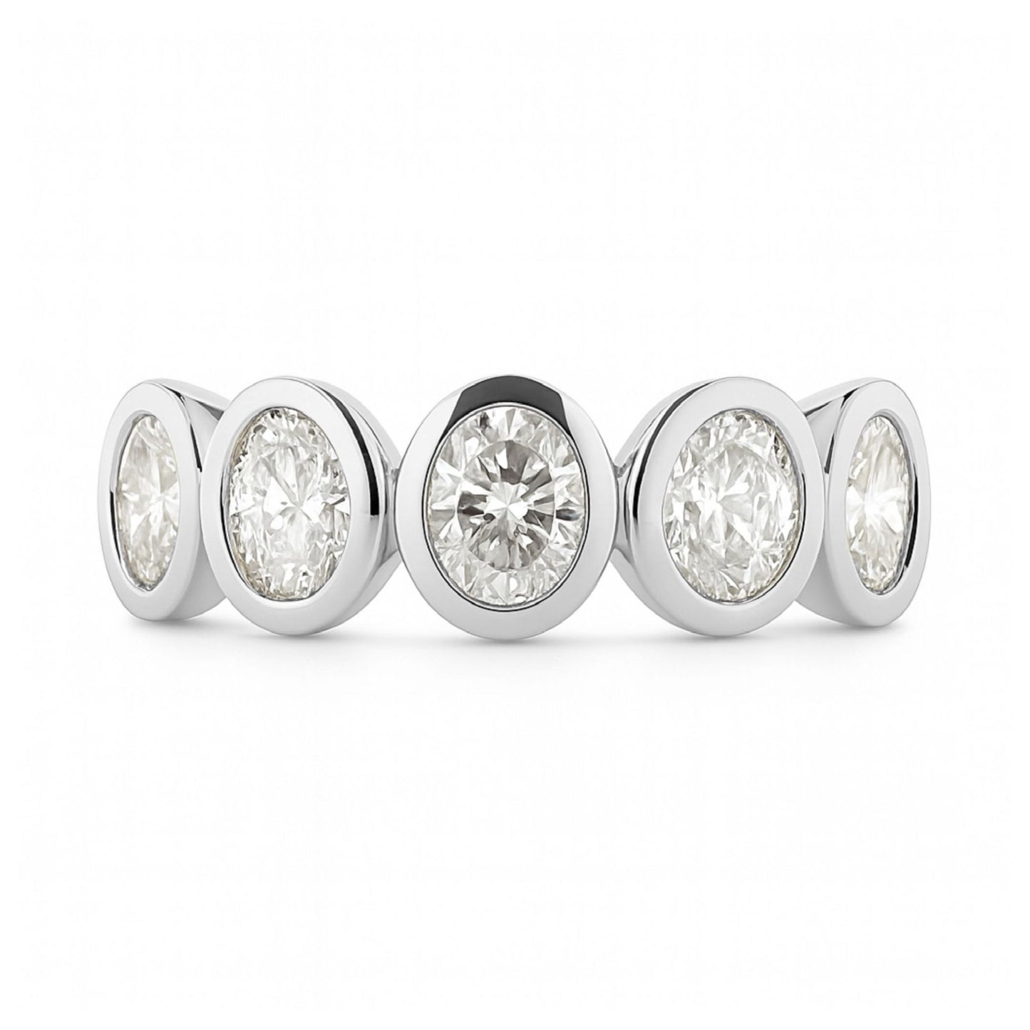 14K 1.20cttw Oval VS White Diamond Bezel Set 5 Stone Band Ring