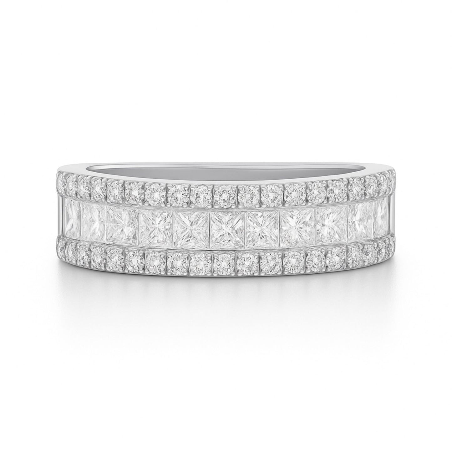 14K 1.33cttw Princess Cut & Round VS White Diamond Band Ring